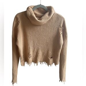 Full Circle Trends Cropped Turtleneck Sweater in Beige Acrylic Knit, Size L